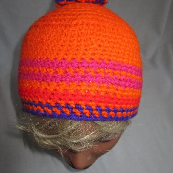 HAT Crochet New Handmade Hat 20"-22" Kids BOY GIRL WOMEN ORANGE PURPLE - Picture 5 of 5